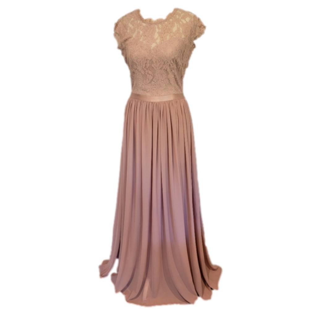 Musol Pink Lace Chiffon Fit And Flare Floor Length Gown Size S - Picture 6 of 16